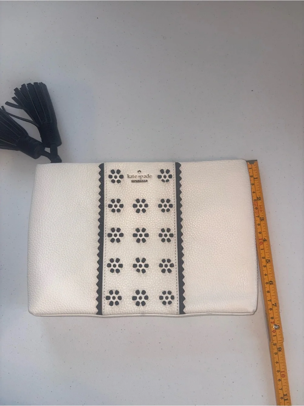 kate spade White and Black Leather Tote with Matching Pouch